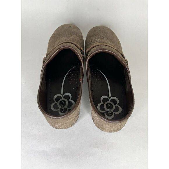 Sanita Shoes Clogs Women Size 40 US 9 Brown Leather Floral - Picture 12 of 15
